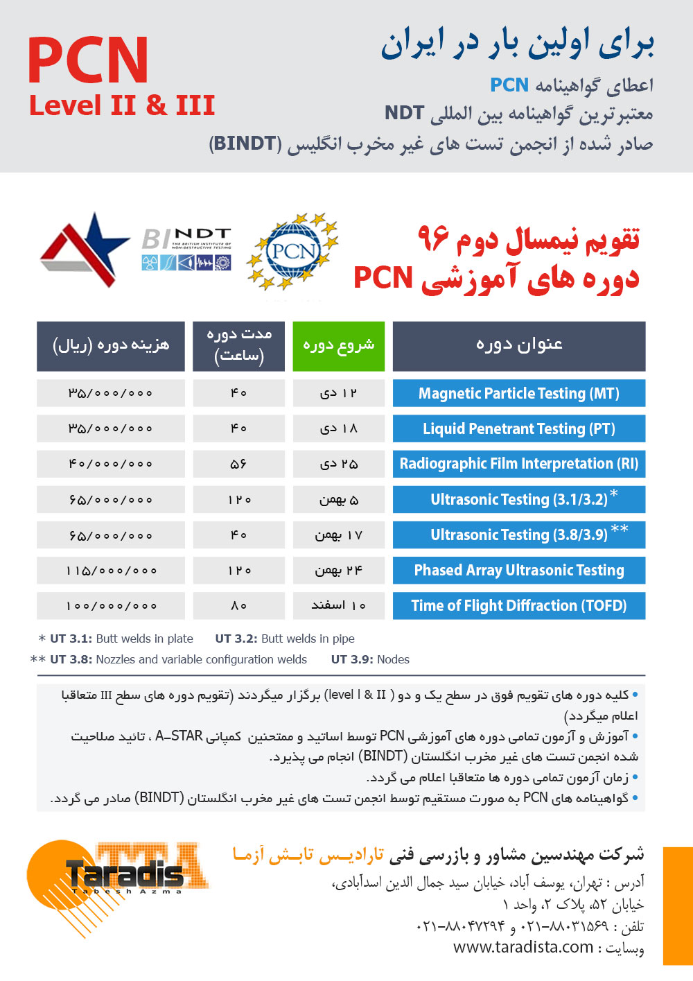 تقویم نیمسال دوم سال ۹۶ – دوره های آموزشی PCN